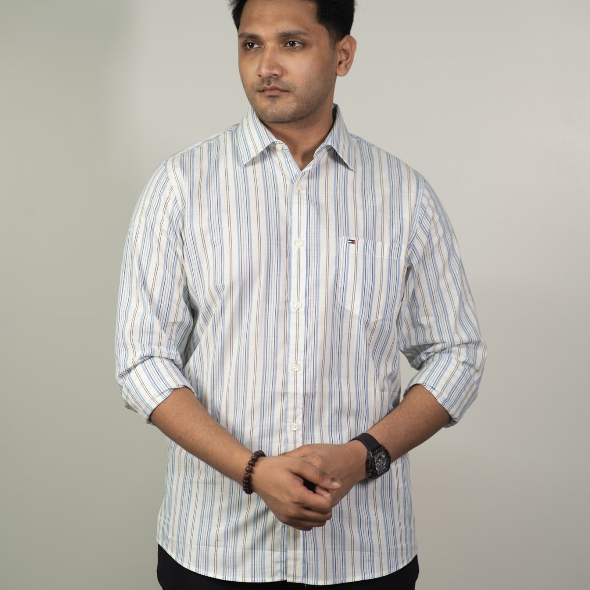 Tommy White-Cerulean-Sky Blue Stripe Shirt