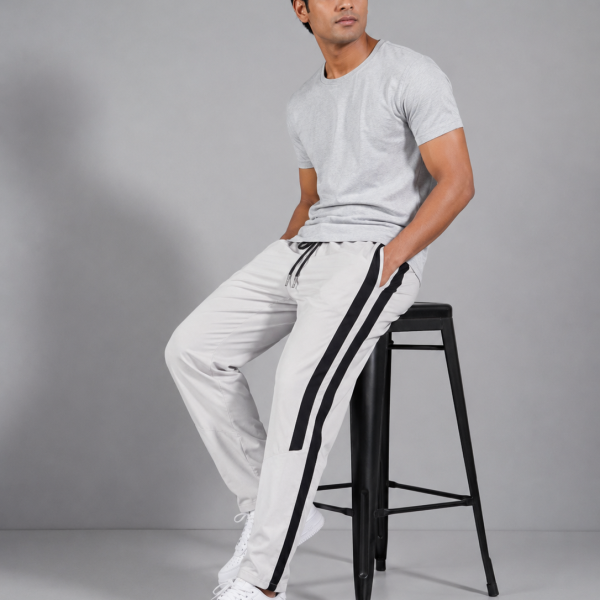 Mens Premium Trouser - Solid White with Black Stripes