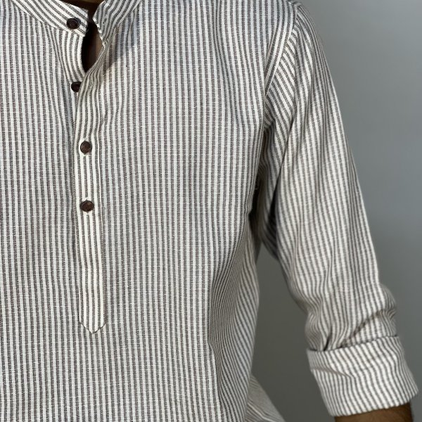 Remi Cotton Katua - Regular Collar - Khaki Stripe