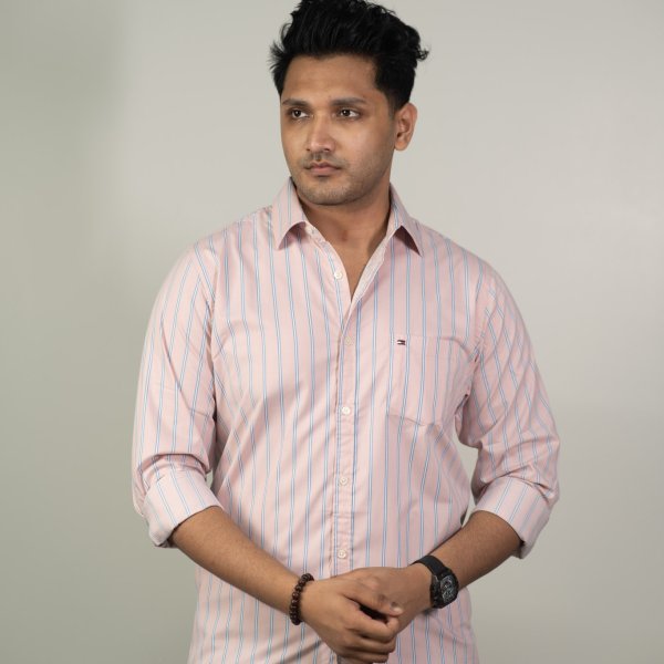 Tommy Pink- Powder Blue-White Multi Stripe Shirt