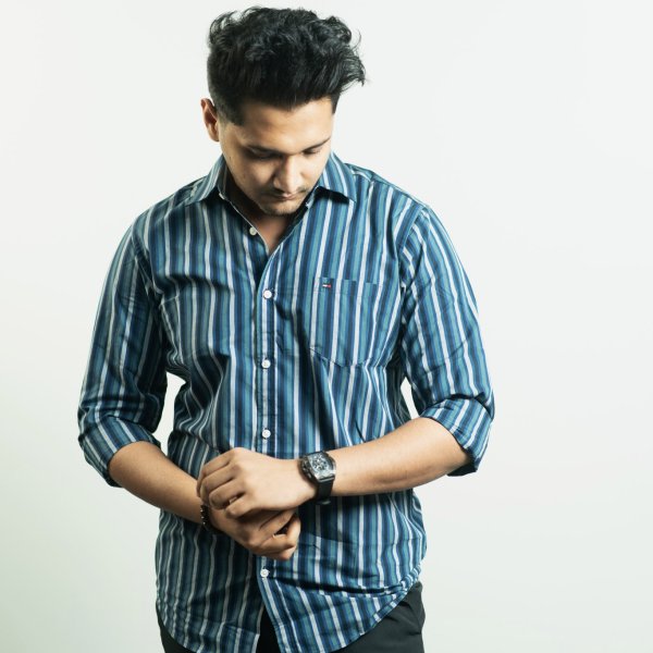 Tommy Teal-Navy-Light Grey Multi Stripe Shirt