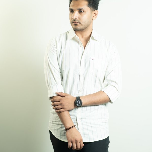 Tommy White and Slate Blue Stripe Shirt