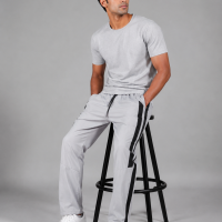 Mens Premium Trouser - Solid Ash with Black Stripes