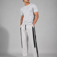 Mens Premium Trouser - Solid White with Black Stripes
