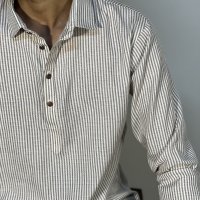 Remi Cotton Katua - Mandarin Collar - Khaki Stripe